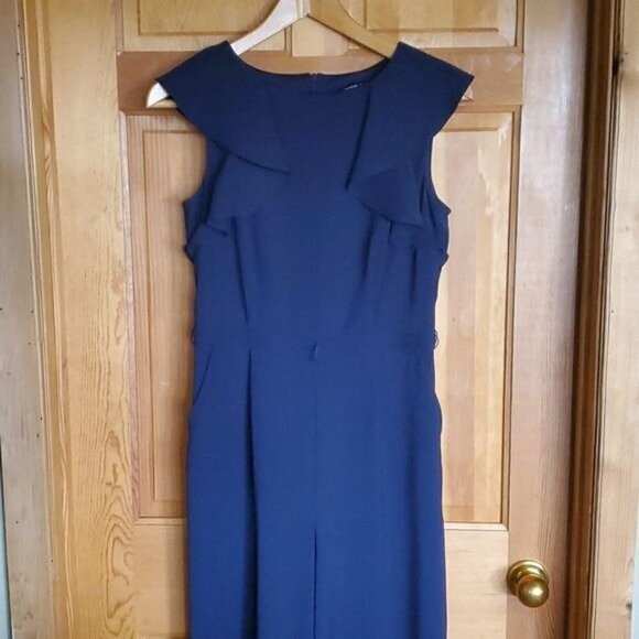 Frank Lyman Design Ruffled CapSleeve Fulp Zippered Dark Navy Sz. 10 JumpSuit - Picture 6 of 13